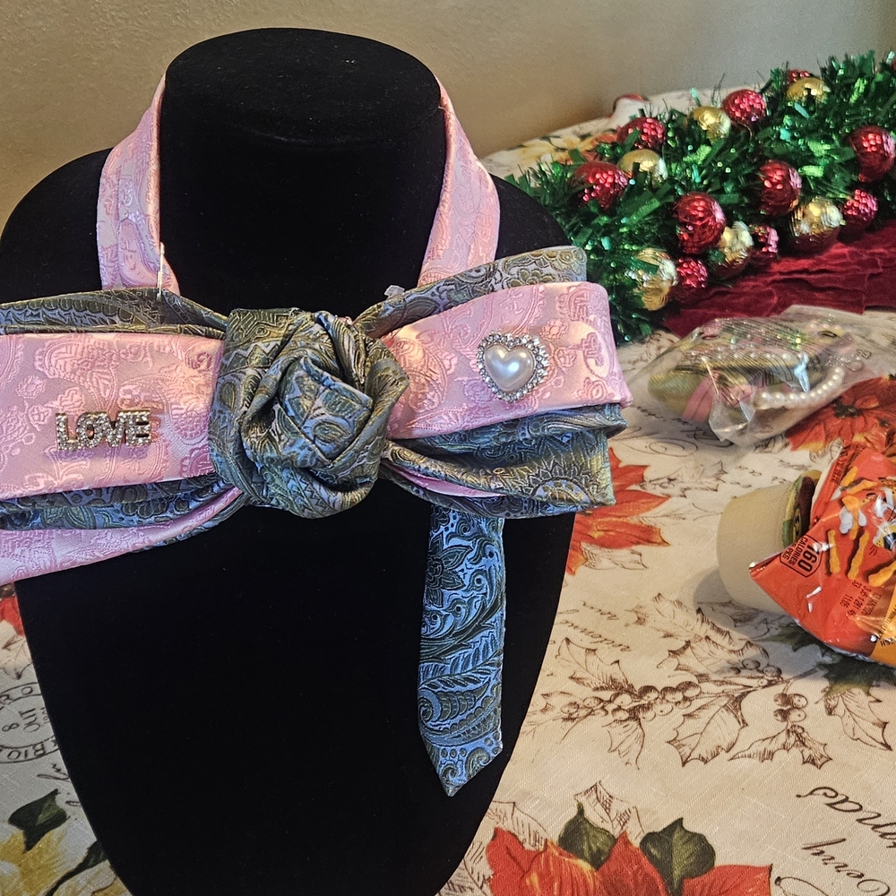 Elegant Pink and Gray Scarf with Heart and Love Accents